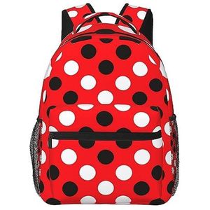 Rode witte polka dot print rugzak grote capaciteit laptoptas voor vrouwen en mannen casual rugzak voor reizen kantoor, Zwart, One Size