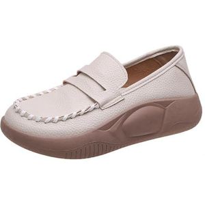 kumosaga Lurebest schoenen for dames, zachte leren vrijetijdsschoenen met dikke zool, damesplatform slip-on mode-instappers (Color : White, Size : 38 EU)