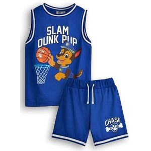Paw Patrol Jongens Chase Basketbal Jersey & Korte Broek Set | Kids Slam Dunk Pup Tweedelige sportoutfit in blauw | Kinder Bundel