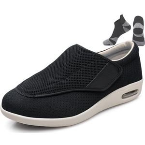 Diabetische schoenen, mannen en vrouwen met klassieke luchtkussentjes breed antislip verlichten voetpijn en zwelling lichtgewicht sneakers(Noir,49 EU)