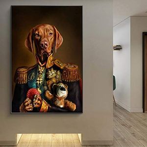 N / A Decoratieve prints op canvas hond in militair uniform canvas foto's op de muur kunstposters en afdrukken klassieke dieren hond algemene kunstfoto's 24 x 32 inch