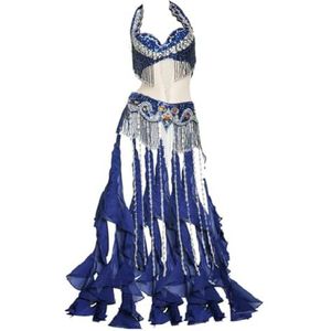 Yaaxinb Buikdanskostuum voor dames, carnavalskostuum, Indiaas Bollywood, Halloween-beha en riem, zeemeerminkostuum, 2-delig, koningsblauw, S