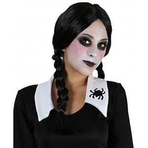 Dames Zwarte Vlecht Gevlochten Pruik Addams Familie Woensdag Halloween Accessoire Fancy