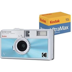 KODAK EKTAR H35N Half Frame Film Camera Bundel met Kodak Ultramax 400/24EXP 35mm Rolfilm (geglazuurd blauw, bundel)