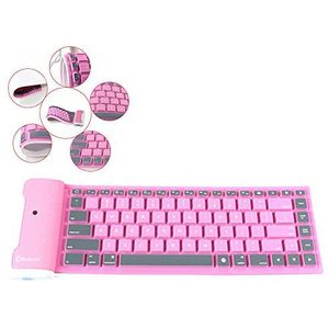 ESupFly Draagbaar Waterdicht Draadloos Bluetooth Silicone Flexibel Vouwen Opvouwbaar Toetsenbord voor IOS, Android, Windows (Roze)
