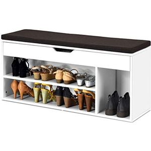 Schoenenbank, schoenenopbergorganisator met opklapbaar werkblad, zitkussen en 3 compartimenten, houten schoenenrekkruk for inkomhal slaapkamer woonkamer (wit) (Color : White, Size : 103 x 30 x 48cm