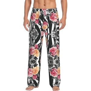 Rozen Bloem Bloemen Zebra Strepen Mannen Lange Lounge Wear Broek Nachtkleding Pyjama Bottoms Nachtkleding Met Zakken En Trekkoord, Wit, S