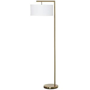 HOMCOM vloerlamp staande lamp E27-fitting woonkamer slaapkamer kantoor metaal staal linnen goud + wit 47 x 37 x 153 cm