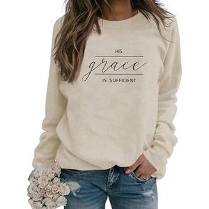 Christian Sweatshirt for Women His Grace Is Letter Print Casual Long Sleeve Pullover Top Jesus Religion Faith Shirt
