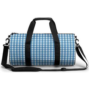 Blauwe geruite draagbare sporttas voor vrouwen en mannen reizen plunjezak voor sport print gymbag grappige yoga tas