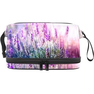 Grote capaciteit reizen cosmetische tas,Lavendel bloem plant,Make-up tas,Waterdichte make-up tas organisator, Meerkleurig, 27x15x14 cm/10.6x5.9x5.5 in