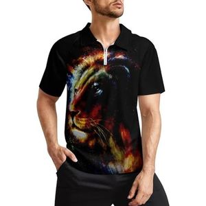 Blacklight Lion golfpoloshirts voor heren, klassieke pasvorm, T-shirt met korte mouwen, bedrukt casual sportkleding top, M