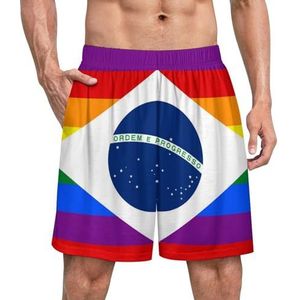 Braziliaanse homo vlag grappige pyjama shorts voor mannen pyjama broek heren nachtkleding met zakken zacht