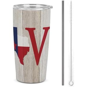 Love Texas Kaart op verweerd hout reizen koffiemok roestvrij staal beker met deksel en stro geïsoleerde beker voor auto thuis 17oz