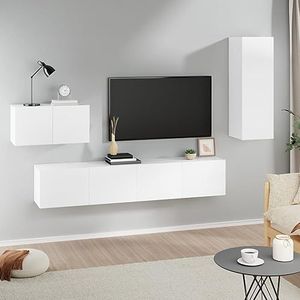 SMTSEC 4-delige tv-kast set wit ontworpen hout