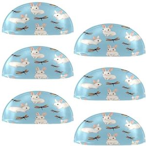 VAPOKF 6 Stks Shell Cup Handvatten, Halve Cirkel Lade Knoppen Trekt Handgrepen Gebruikt Voor Slaapkamer Dressoir Kast Keuken Deur, Leuke Konijntjes Speel Libellen