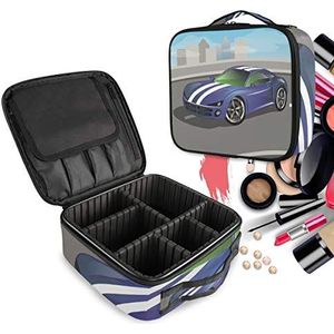 Sport blauwe auto make-up tas toilettas rits make-up cosmetische tassen organizer zakje voor gratis compartiment vrouwen meisjes