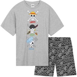 ONE PIECE MARCHANDISE Korte pyjamaset voor jongens, ademende loungekleding - Anime-cadeaus (grijs/Zwart, 11-12 Jaar)