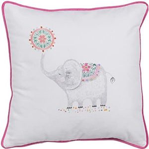 LOLAhome Kussen voor kinderen, olifant, roze, van natuurlijk katoen, 45 x 45 cm, met vulling, Wit, 45 x 45 cm