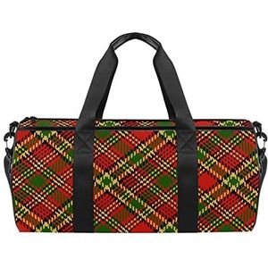 Marinerode geruite stof patroon reizen duffle tas sport bagage met rugzak draagtas gymtas voor mannen en vrouwen, Tartan Patroon Schotse geruite, 45 x 23 x 23 cm / 17.7 x 9 x 9 inch