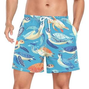 Niigeu Cartoon Funny Sea Turtle Blue mannen zwembroek shorts sneldrogend met zakken, Leuke mode, S