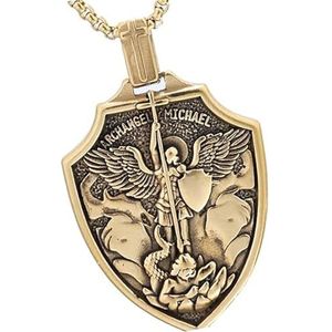 St. Michael Medaille Hanger Ketting, Roestvrij Staal St. Michael De Aartsengel Katholieke Accessoires, Religieuze Amuletten Sieraden Voor Mannen Vrouwen(Gold)