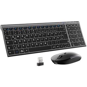 iClever Draadloze muiset, 2,4 G, aluminium, draadloos, slim toetsenbord, QWERTZ-lay-out (Duits), voor computer, desktop, pc, laptop, oppervlak, smart tv en Windows 10/8/7/Vista/XP (2,4 GHz, USB)