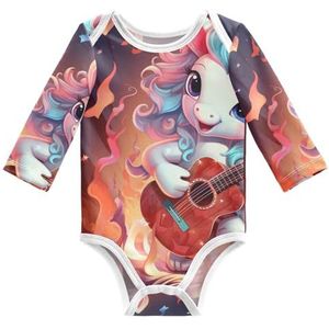 KAAVIYO Schattige vuur-eenhoorn babybody met lange mouwen, katoenen bodysuit voor neutrale pasgeborenen, 3-24 maanden, Patroon., 3 Maanden