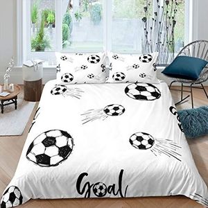 Loussiesd Jongens Voetbal Dekbedovertrek Sport Thema Trooster Cover Kids Voetbal Patroon Beddengoed Set Voor Kinderen Mannen Zwart Wit Sprei Cover Ultra Zachte Kamer Decor Enkele Size Beddengoed Rits