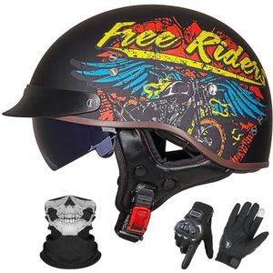 Vintage Motorhelm In Duitse Stijl, ECE 22.06 Goedgekeurd, Open Motorhelm, Retro Halve Helm met Zonneklep voor Volwassenen, Mannen en Vrouwen G-1,L (57-58cm)