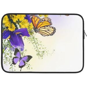 Paars Geel Bloemen Vlinders Gedrukt Laptop Sleeve Bag Duurzaam Laptop Case Computer Draagtas Beschermhoes 15 Inch