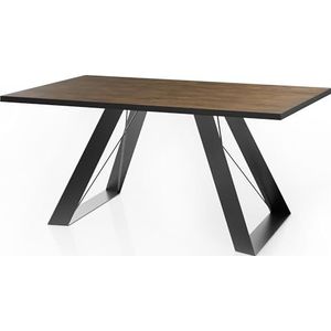 WFL GROUP Eettafel Colter zwart in moderne stijl, rechthoekige tafel, uittrekbaar van 160 cm tot 260 cm, gepoedercoate witte metalen poten, 160 x 80 cm, Lefkas eiken