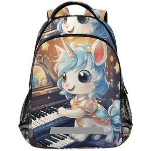 Wzzzsun Eenhoorn paard muziek piano rugzak boekentas reizen dagrugzak school laptop tas voor tieners jongen meisje kinderen, Leuke mode, 11.6L X 6.9W X 16.7H inch