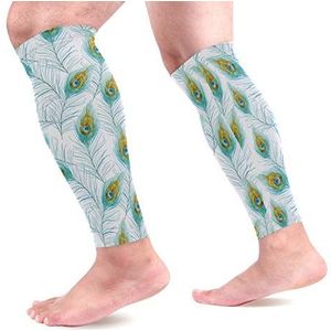 EZIOLY Peacock Feathers Sport Kalf Compressie Mouwen Been Compressie Sokken Kalf Guard voor hardlopen, fietsen, moederschap, reizen, verpleegkundigen