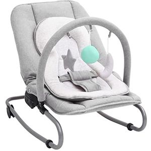 Susany Babywip met speelgoed en zitkussen, voor pasgeborenen of peuters, babyschommel en babystoel, verstelbare voetensteun en rugleuning, lichtgrijs en wit