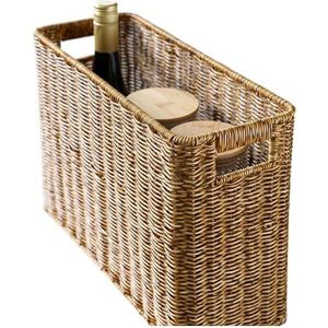 HWJFDC Rotan mand, rotan-achtige tijdschriftenmand, multifunctionele rechthoek met handgrepen, mandopslag voor tijdschriften, krantenkasten (bruin)