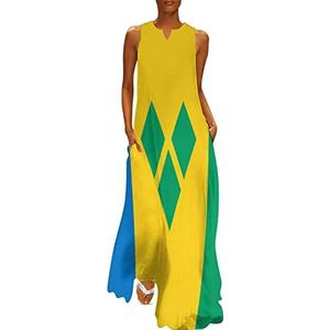 Saint Vincent en de Grenadines vlag dames enkellengte jurk slim fit mouwloze maxi-jurken casual zonnejurk XL