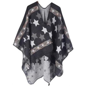 UBOHUZ Damesponcho, retro, sjaal, cape, kasjmier, trui, open voorkant, deken, wintermantel voor lente, herfst, winter, Donkergrijs, One size