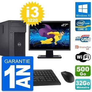 Dell PC Tower T1650 display, 27 inch, Intel i3-3220, 32 GB RAM, 500 GB harde schijf, Windows 10, wifi (gereviseerd)