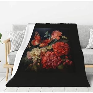 Bloem en Vlinder Print Lichtgewicht Warme Deken Zachte Dikke Dekens Slaapkamer Camping Woonkamer Reizen