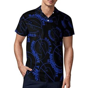 Save The Narwhals Unicorn golfpoloshirt voor heren, zomer, korte mouwen, casual, sneldrogende T-shirts, XL
