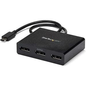 StarTech.com 3-Port USB-C multi-monitor adapter, USB-C naar 3x DisplayPort 1.2 MST Hub, drievoudig 1080p 30Hz DP Laptop Display Extender/Splitter, extra lange integ. Kabel, alleen Windows