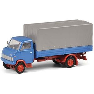 Schuco 452648900 Hanomag F55, modelauto, schaal 1:87, blauw/rood design met grijs zeil