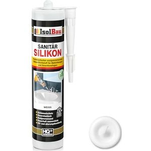 Isolbau Sanitair siliconen 1 x 300 ml wit - zeer elastische siliconenkit voor afdichtingen en voegen, schimmelbestendig, waterdicht, cartridge