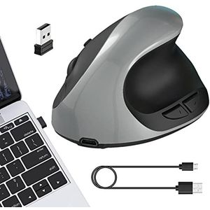 Ergo Muis | 2.4G pc-muis oplaadbaar | Stille computermuis Draadloos met instelbare DPI, 6 knoppen, ergonomisch voor laptop, desktopcomputer Abbto