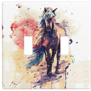 ZhaoYuGoods Aquarel Paard Print Muurplaat, Dubbele Toggle Lichtschakelaar Outlet Cover 2-Gang 11,4 cm x 11,4 cm, PC Decoratieve Voorplaat voor Thuis & Kantoor