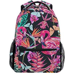 Jeansame Rugzak School Tas Laptop Reistassen voor Kids Jongens Meisjes Vrouwen Mannen Zomer Hippie Tropische Flamingo Vogels