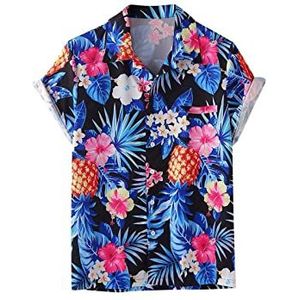 HJUGHPN Heren Shirts Bloemen Shirt Mannen Zomer Korte Mouw Sneldrogend Strandkleding Casual Button Down Vakantie Kleding Chemise Homme (XXL)