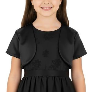 BlackButterfly Kinderen Satijn Kort Mouw Bolero kinder Meisjes Shrug (Zwart, 9-10 jaar)