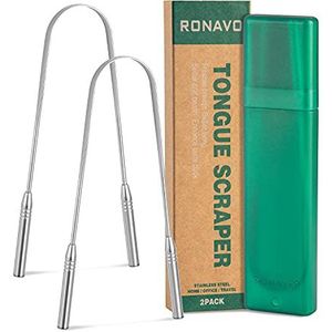 Tongschraper met reiskoffer - 2 Pack, medische kwaliteit 100% roestvrij staal, verbannen slechte adem en handhaaft mondhygiëne, tongreiniger voor volwassenen en kinderen, gemakkelijk te gebruiken en schoon te maken..…